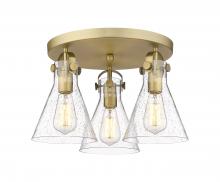 Innovations Lighting 410-3F-BB-G411-7SDY - Newton Cone - 3 Light - 18 inch - Brushed Brass - Flush Mount