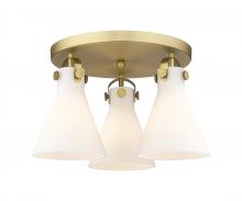 Innovations Lighting 410-3F-BB-G411-7WH - Newton Cone - 3 Light - 18 inch - Brushed Brass - Flush Mount